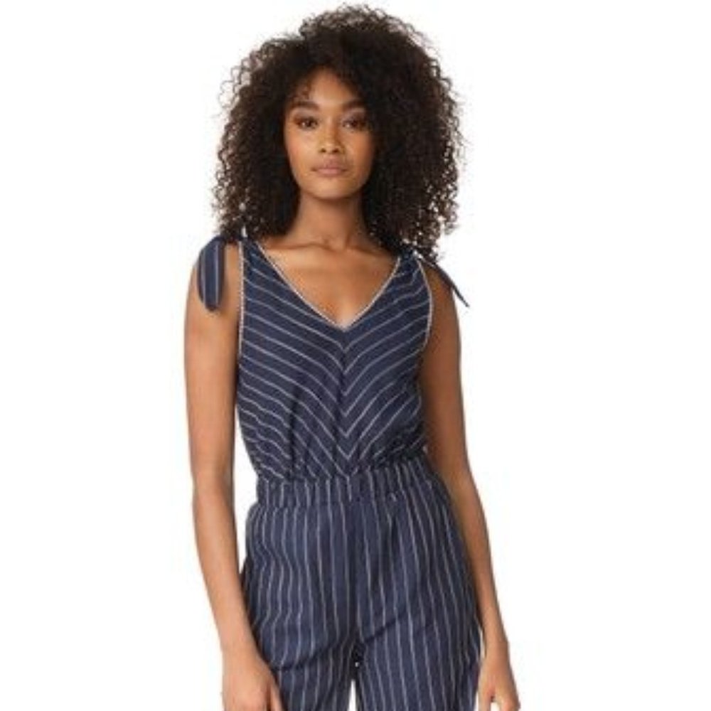 Anthro Moon River striped navy jumpsuit size Large